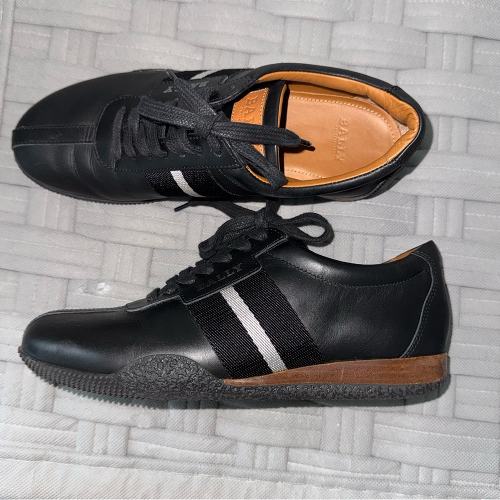BALLY Francesca Sneakers Leather Black 7.5 Made Italy Designer Retro Running - Picture 3 of 11